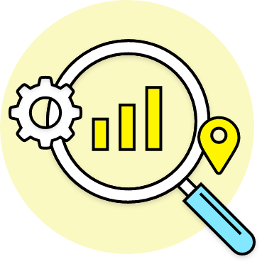 Icon of an ascending graph in a magnifying glass to visualize tracking integration