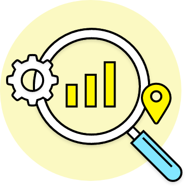 Icon eines aufsteigenen Graphen in einer Lupe zur Visualisierung von Tracking-Integration