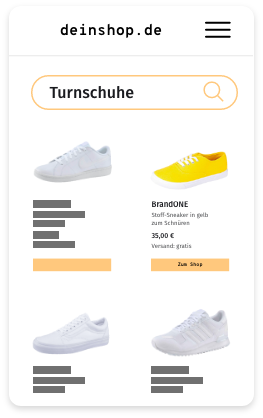 Visualisierung der Produkteinbindung über recomAd Data mit Turnschuhen in einem Onlineshop