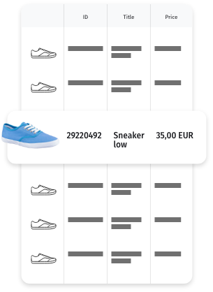 Visualisierung der verschiedenen Produktdaten am Beispiel eines Sneakers