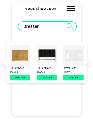 Visualisation of the integration of products via recomAD Search using the example of a chest of drawers