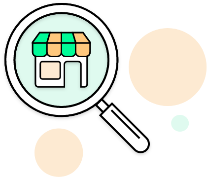 Visualisation of range expansion with a shop icon in a magnifying glass